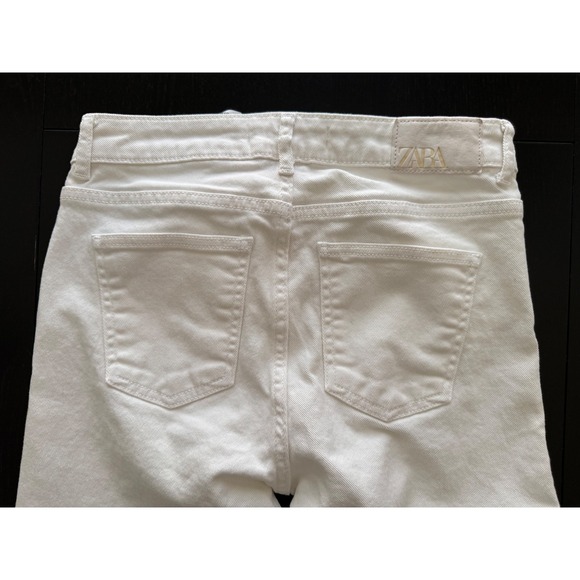 Zara Flare Jeans Womens Size 4 White Rear Split Hem Stretch Denim‎ - Picture 7 of 11